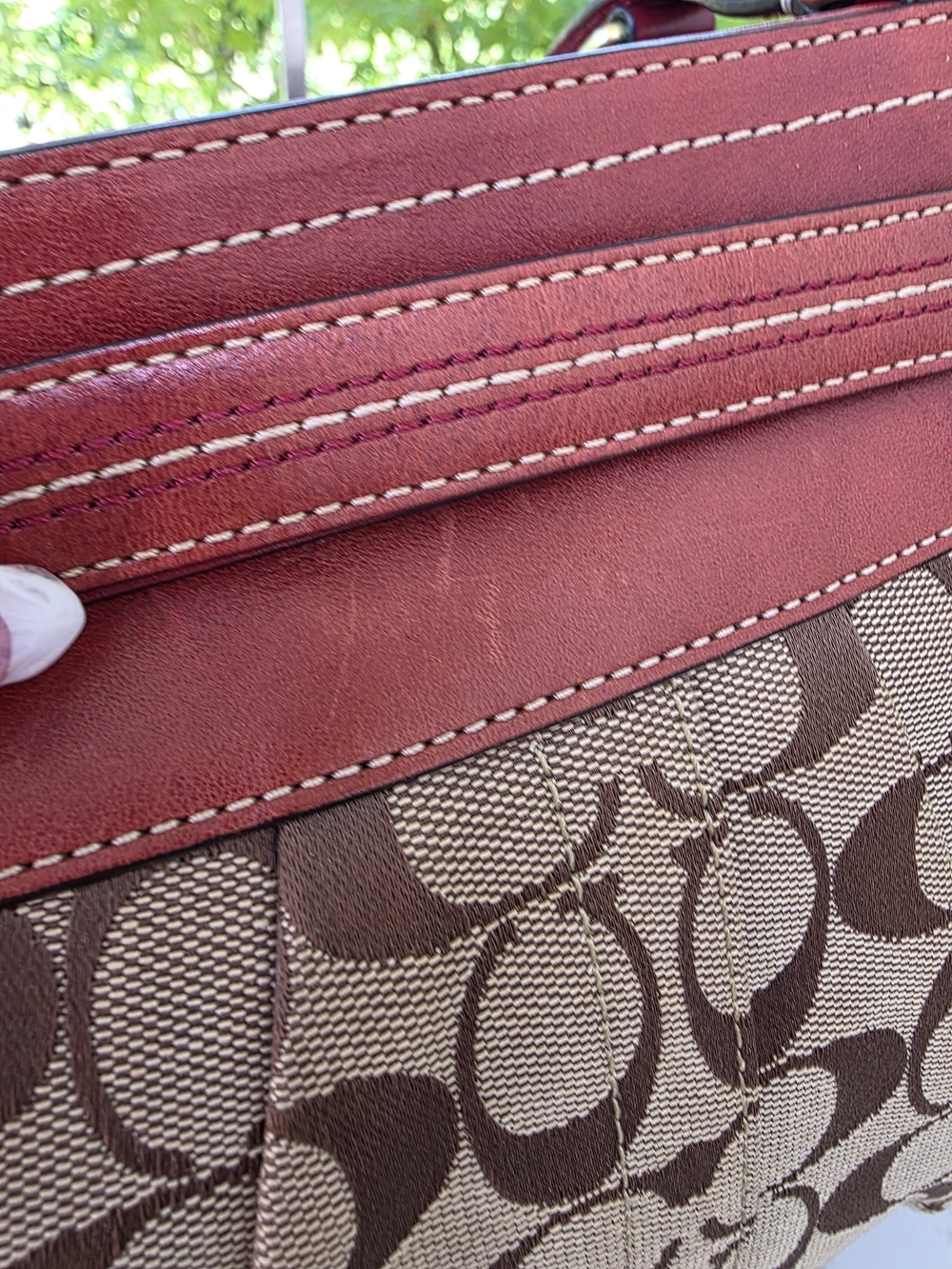 Coach Y2K Hamptons Brown Signature Canvas Tote with Red Leather Trim - Picture 13 of 15